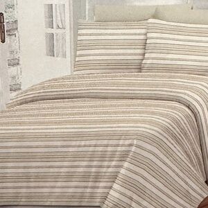 Duvet Cover Set 6 pc Set Natural Wheat and Burgundy Stripes